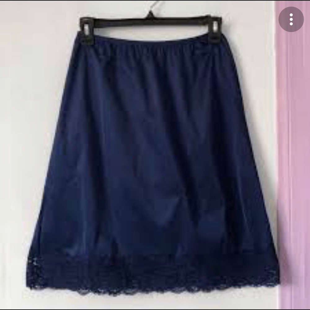 Kayser navy blue lingerie slip skirt with lace trim